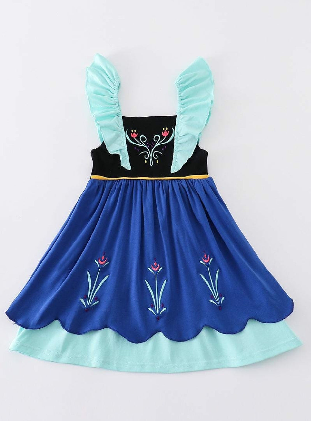 Girl's Boutique Green Navy Blue Aqua Floral Flower Dress Sibling Matching