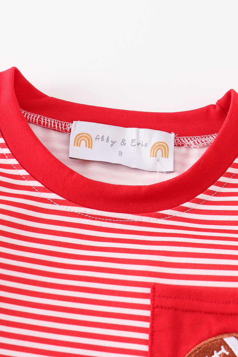 Boy's Boutique Maroon Stripe Football Embroidered Embroidery Long Sleeve Top