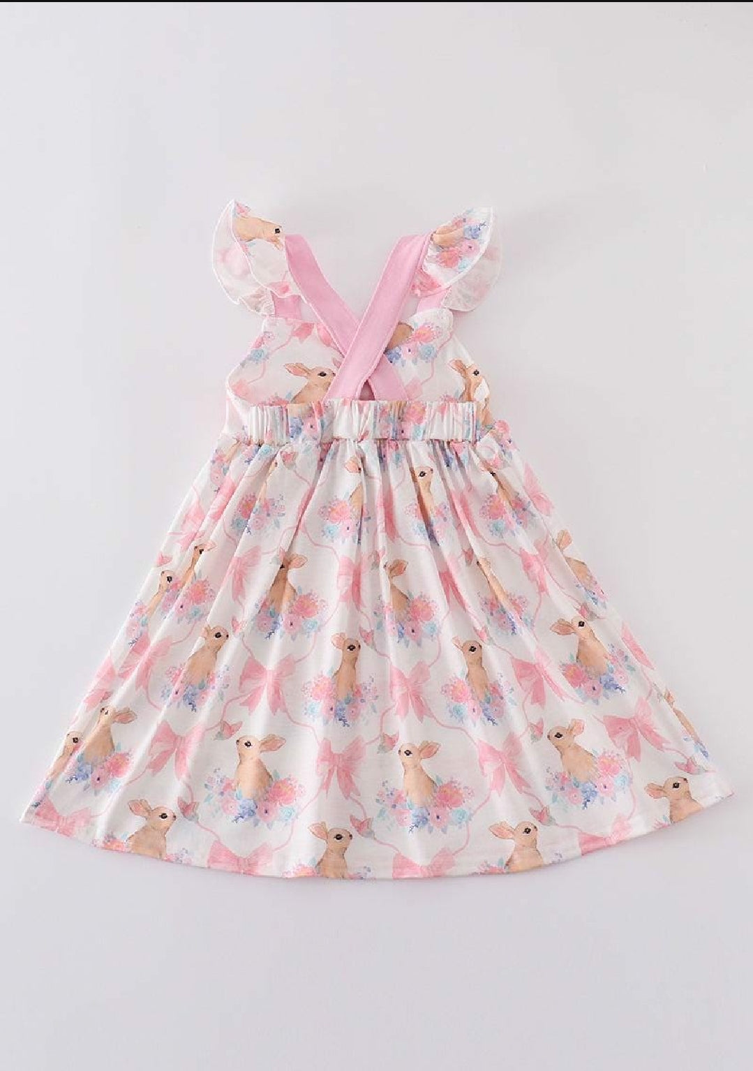 Girl's Boutique Easter Pink Bunny Bow Embroidered Embroidery Dress Matching Sibling
