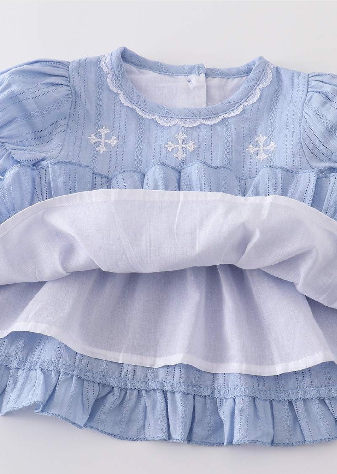 Girl's Boutique Premium Blue Easter Cross Girl Embroidered Embroidery Bloomer Set Matching Sibling