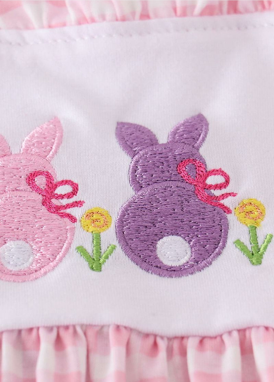 Girl's Boutique Pink Easter Bunny Gingham Two Piece Pant Set Outfit Sibling Matching Embroidered Embroidery