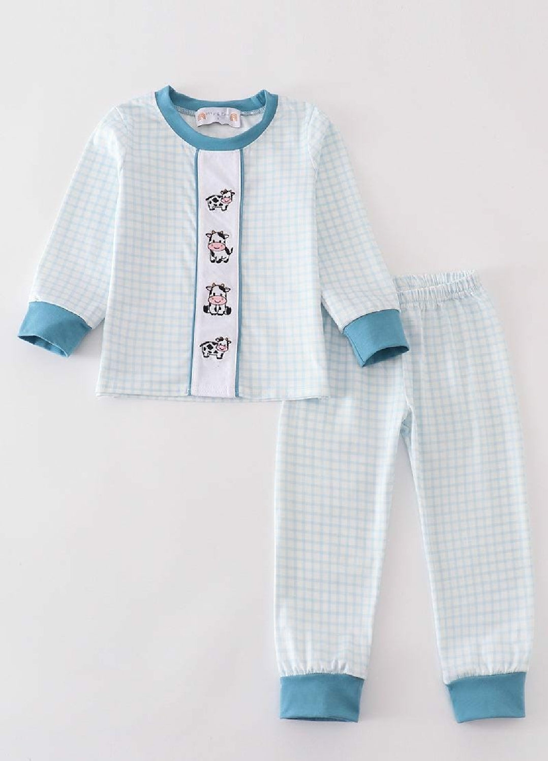 Boy's Boutique Blue Cow Farm Pant Set Outfit Embroidery Embroidered Matching Sibling