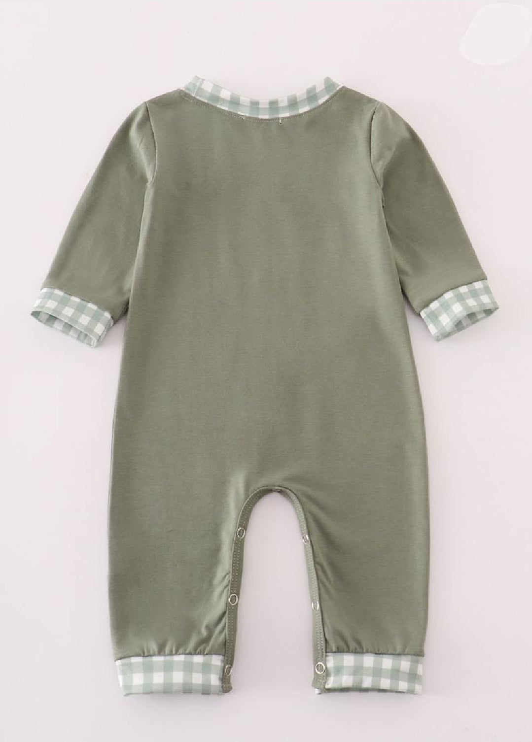 Boy's Boutique Cotton Christmas Tree Sage Green Embroidered Embroidery JonJon Jon Jon Romper Outfit Sibling Matching