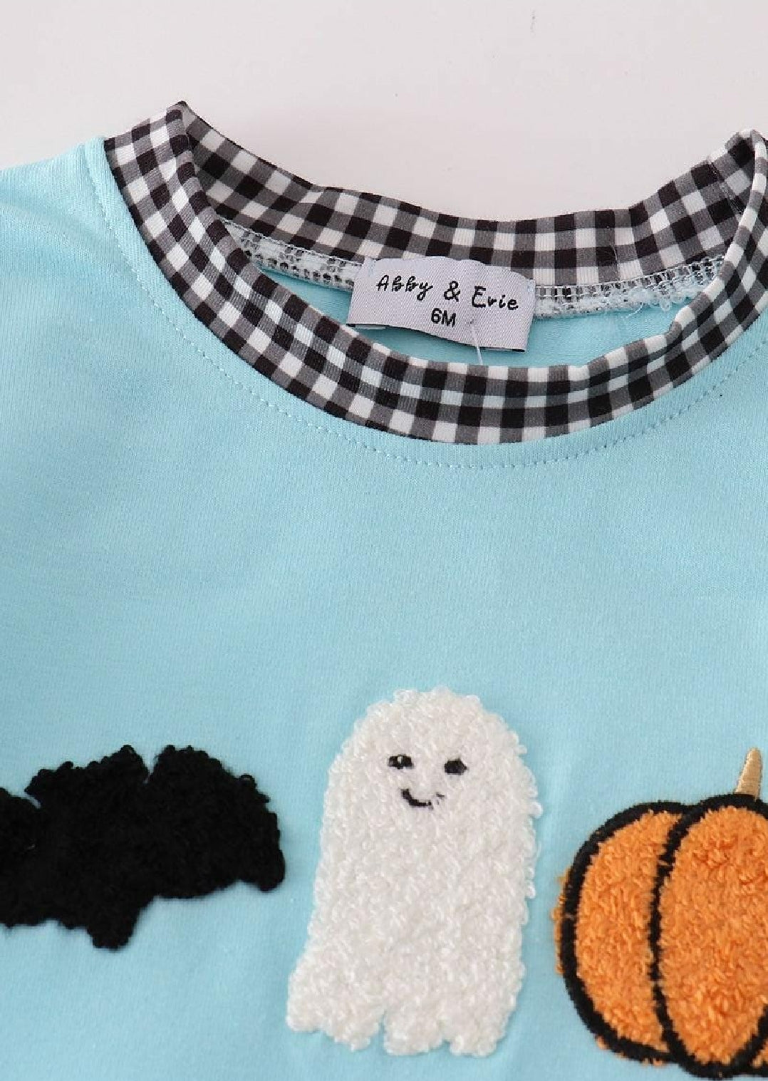 Boy's Boutique Blue Ghost Bat Halloween Plaid Embroidered Embroidery Romper Matching Sibling