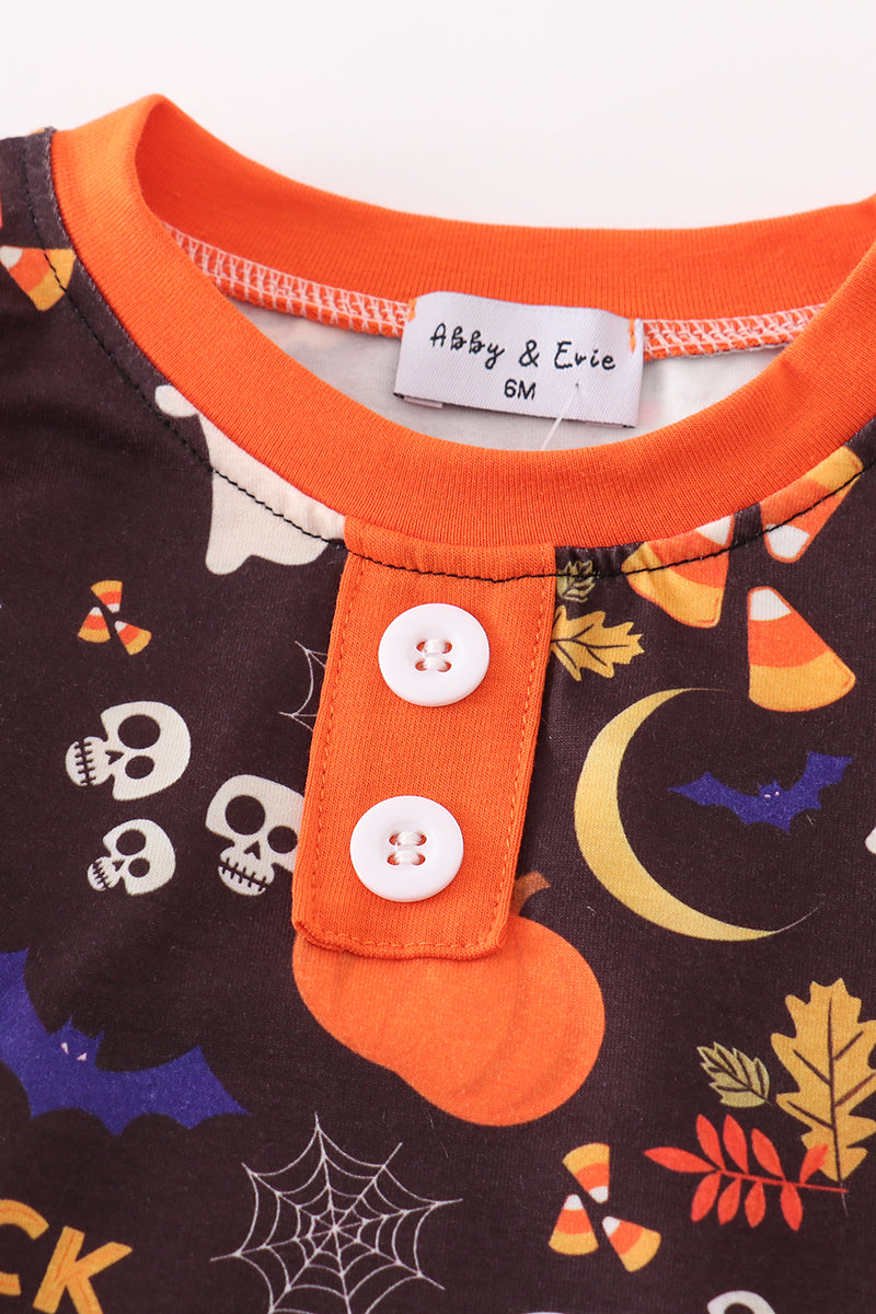 Boy's Boutique Orange Trick Or Treat Halloween Candy Corn Romper Sibling Matching