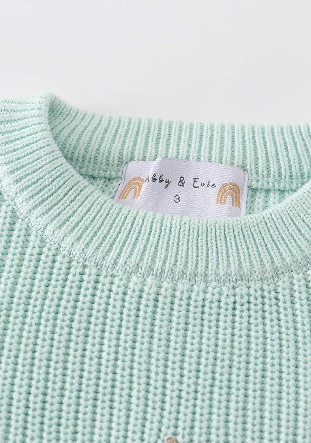 Girl's Boutique Bluish Green Easter Hand-Embroided Handmade Hand-Embroidery Bunny Poof Pullover Sweater Matching Sibling