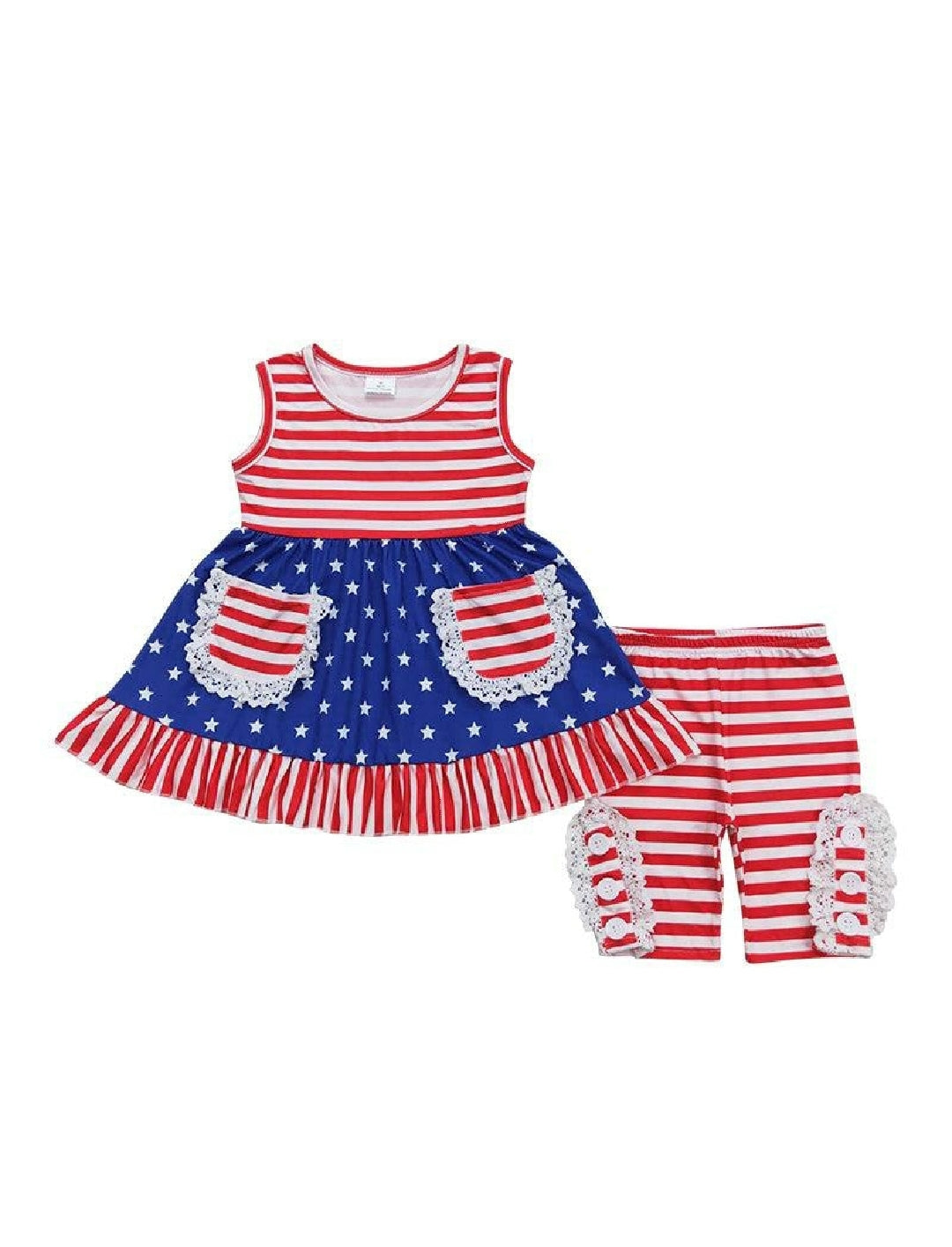 Girl's Boutique Patriotic Flag 2 Piece Set 4th of July Sibling Matching