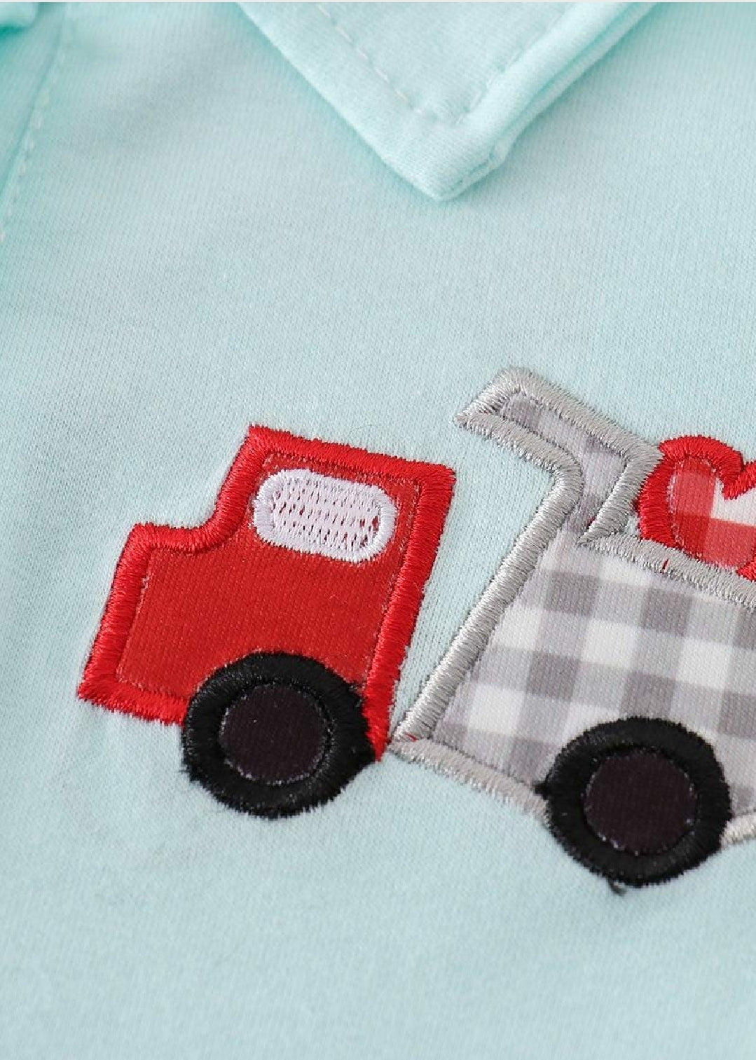 Boys Boutique Valentine's Day Heart Blue Truck Embroidery Embroidered Long Sleeve Collar Shirt Top Matching Sibling