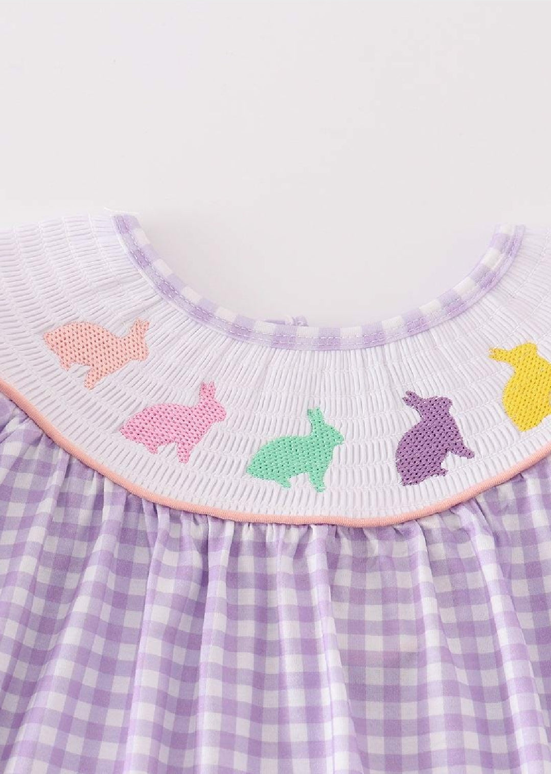 Girl's Boutique Purple Easter Bunny Smocked Embroidered Embroidery Two Piece Short Set Outfit Matching Sibling