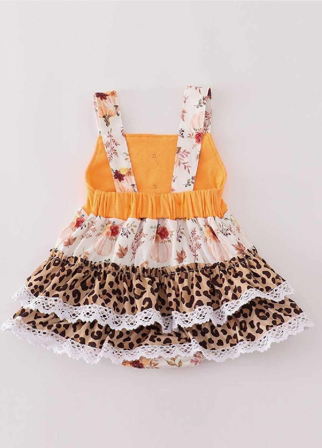 Girl's Boutique Orange Pumpkin Leopard Bubble Romper Fall Thanksgiving Sibling Matching