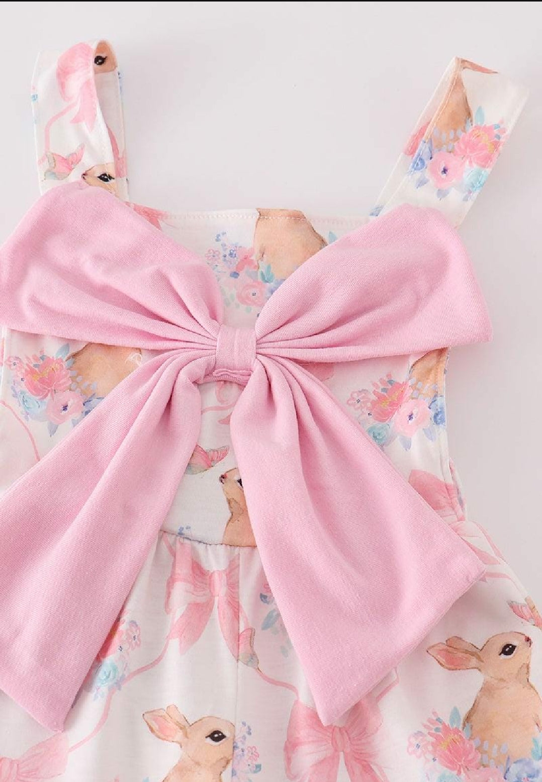 Girl's Boutique Easter Pink Bunny Bow Embroidered Embroidery Bubble Romper Matching Sibling