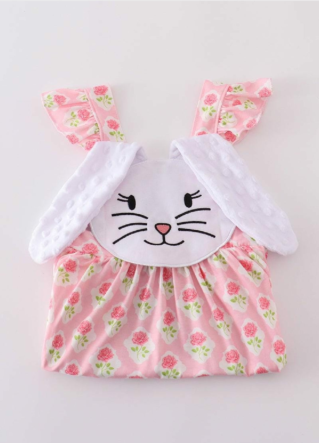 Girl's Boutique Pink Floral Easter Bunny Applique Girl Embroidered Embroidery Dress Romper Matching Sibling