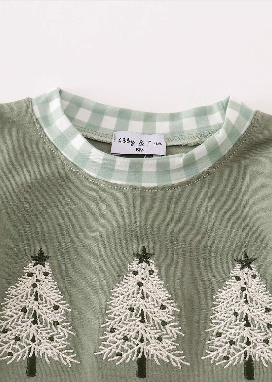 Boy's Boutique Cotton Christmas Tree Sage Green Embroidered Embroidery JonJon Jon Jon Romper Outfit Sibling Matching