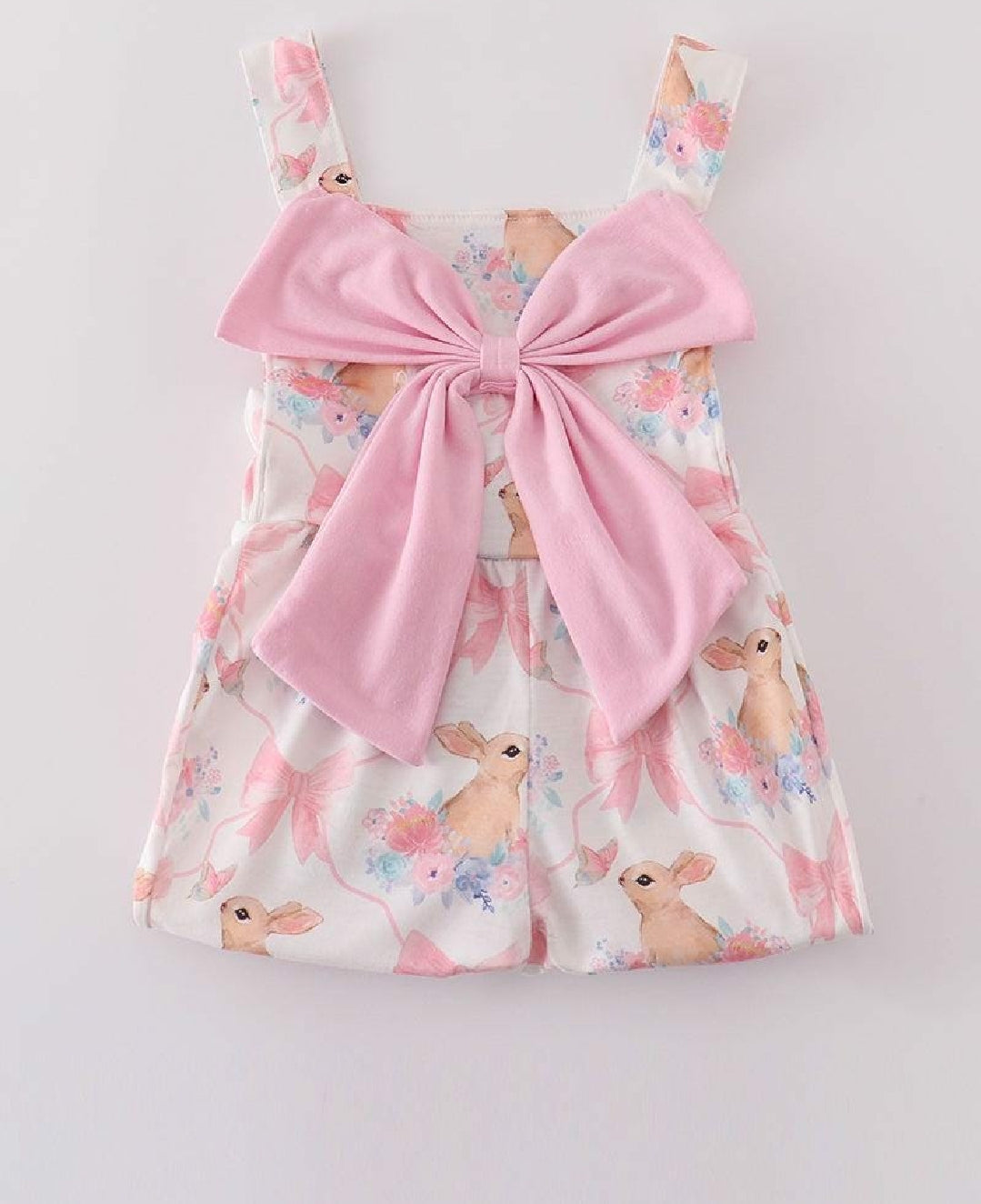 Girl's Boutique Easter Pink Bunny Bow Embroidered Embroidery Bubble Romper Matching Sibling