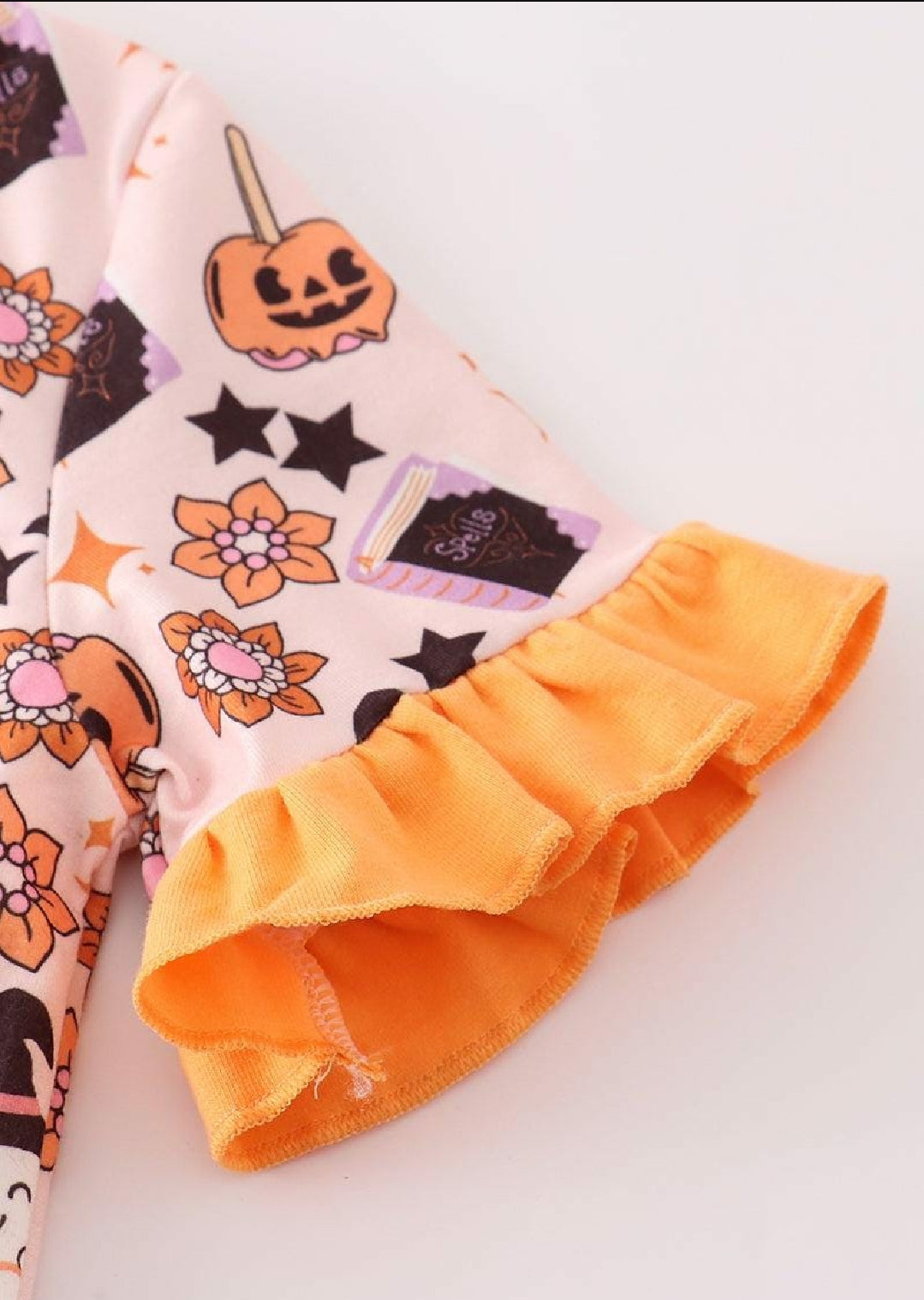 Girl's Boutique Cotton Happy Halloween Orange Ghost Girl Ruffle Lounge Set Sibling Matching