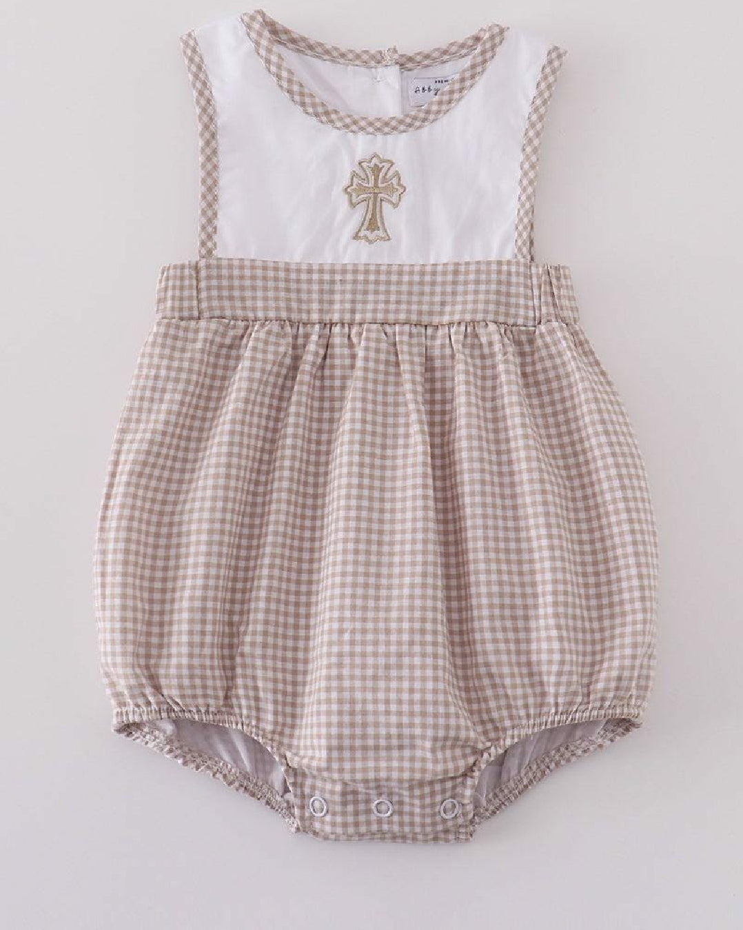 Boy's Boutique Premium White Stripe Easter Cross Brown Embroidered Bubble Romper Outfit Matching Sibling