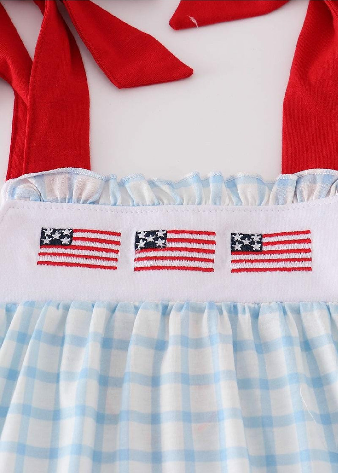 Girl's Boutique Patriotic Checkered Flag Red And Blue 2 Piece Set Embroidery Embroidered 4th of July Sibling Matching