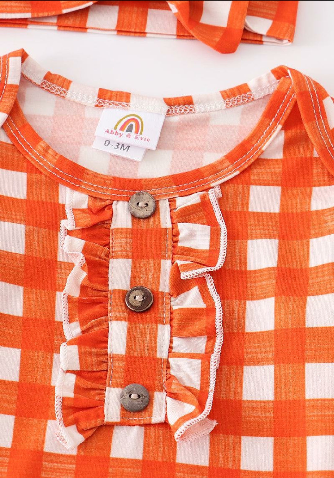 Girl's Boutique Orange Plaid Print Baby Knot One Piece Outfit And Matching Headband