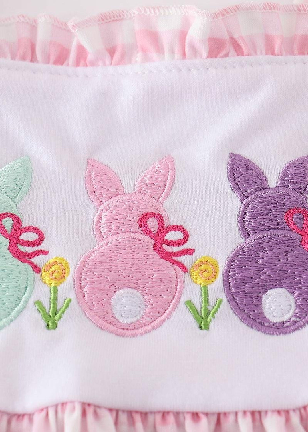 Girl's Boutique Pink Bunny Gingham Dress Sibling Matching Embroidered Embroidery