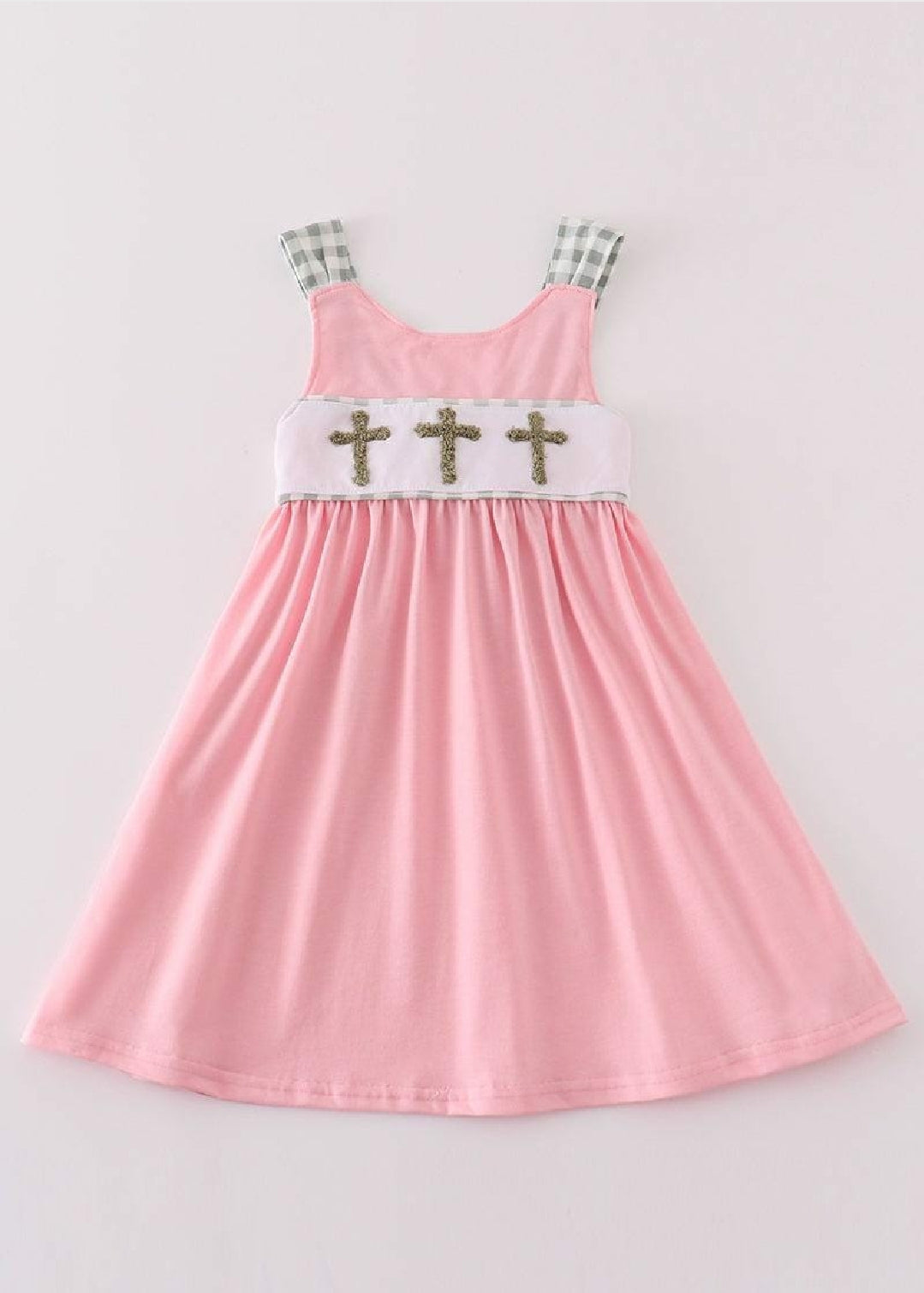 Girl's Boutique Pink Easter Cross French Knot Girl Embroidered Embroidery Dress Matching Sibling