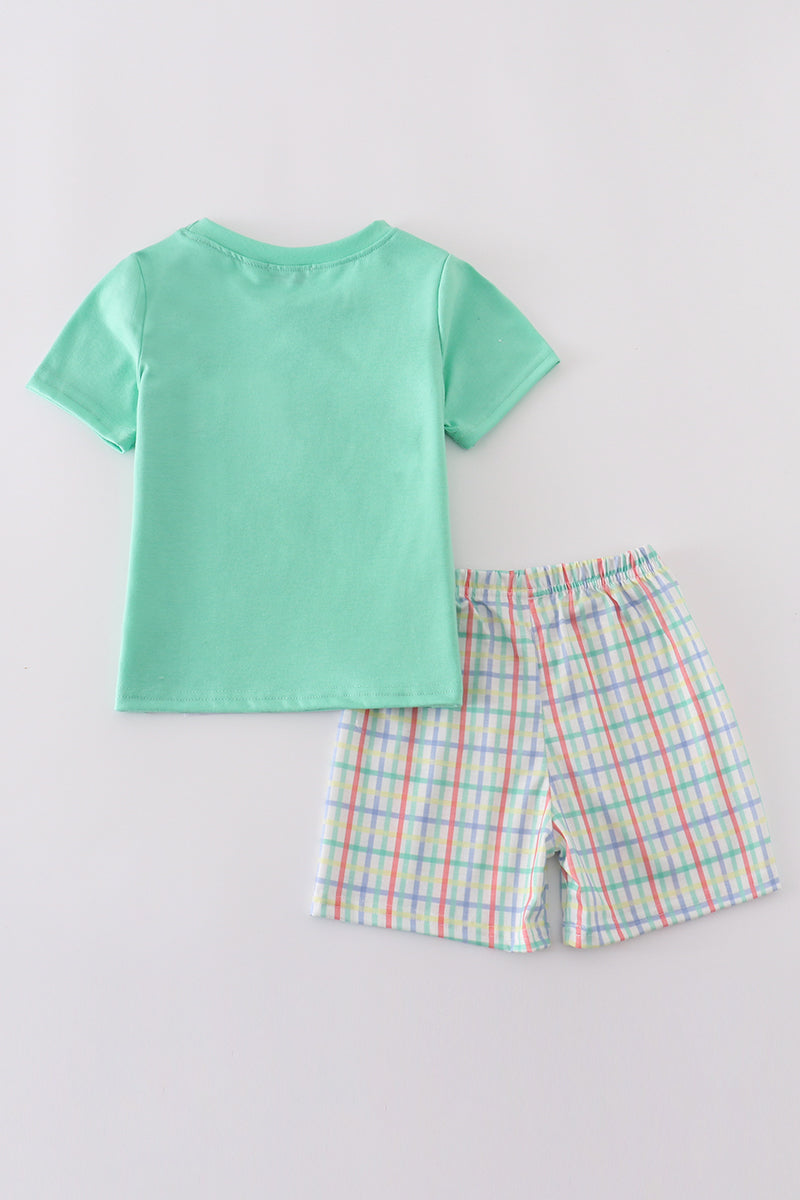 Boy's Boutique Green Sailboat French Knot Shirt Shorts 2 Piece Set Sibling Matching Summer Cruise Trip