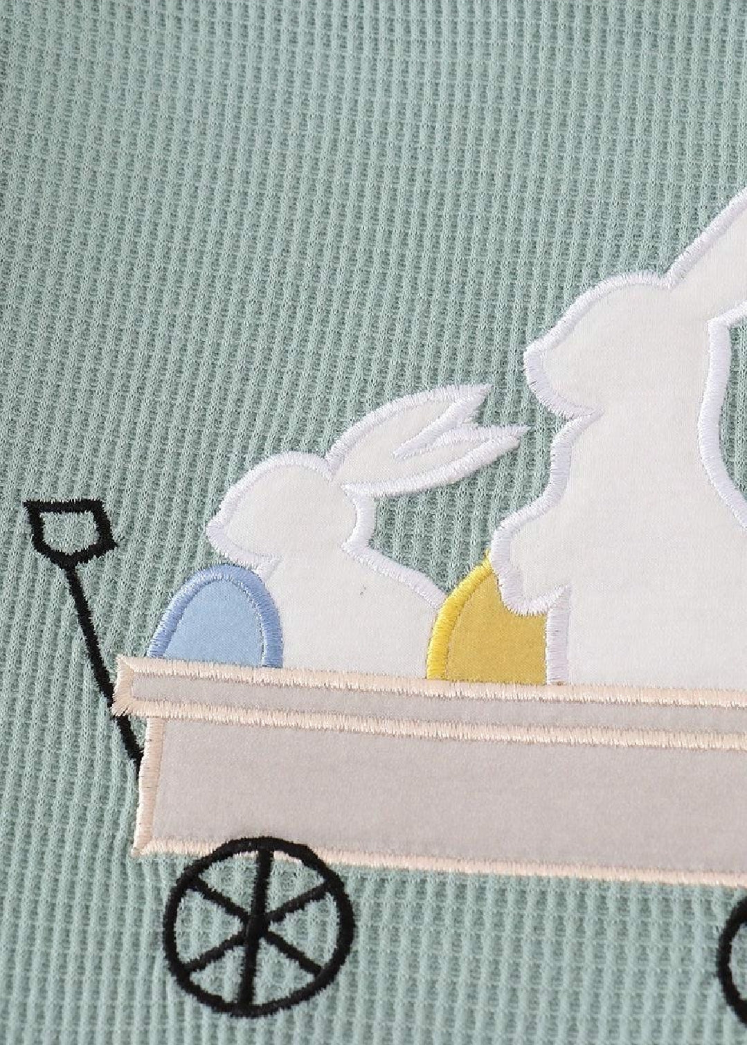 Boy's Boutique Waffle Easter Sage Bunny Applique Embroidered Embroidery Two Piece Short Set Outfit Matching Sibling