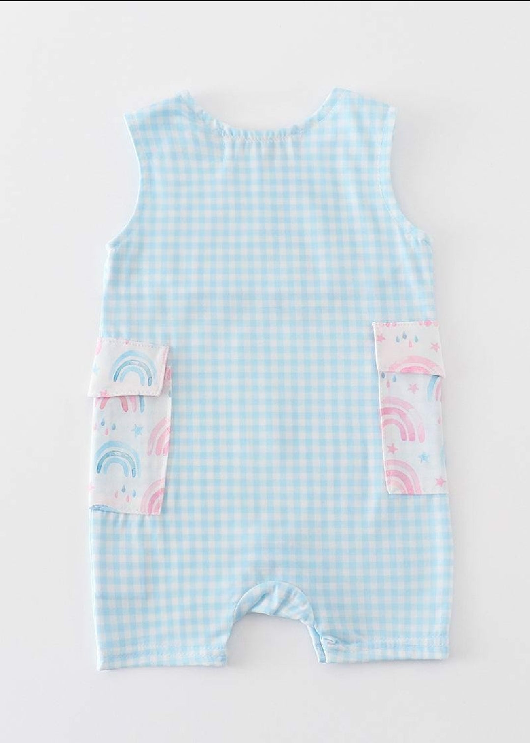 Boy's or Girl's Boutique Premium Blue Rainbow Embroidered Jon Jon Romper Matching Sibling