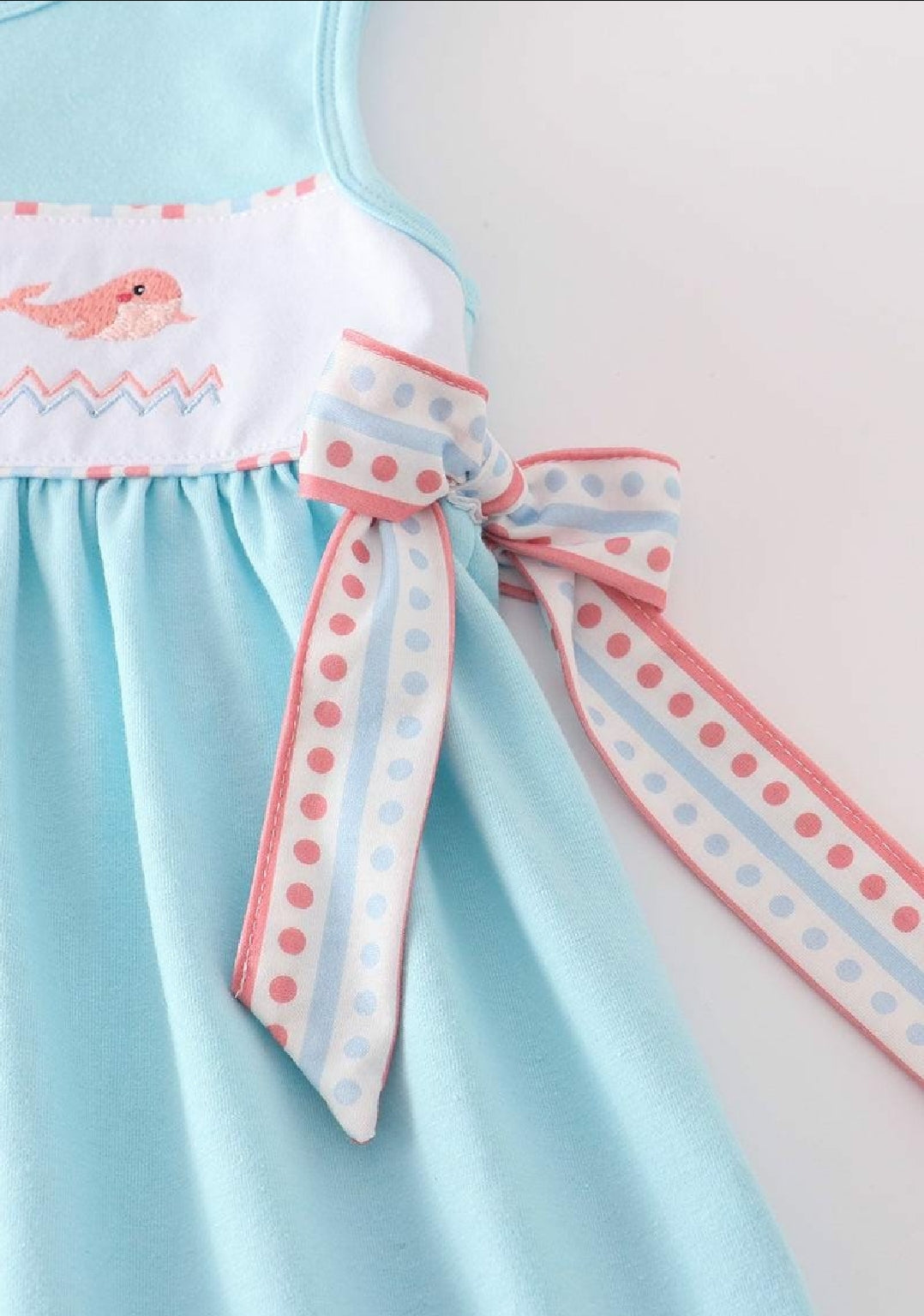 Girl's Blue Whale Embroidered Embroidery 2 Piece Set Summer Vacation Sibling Matching