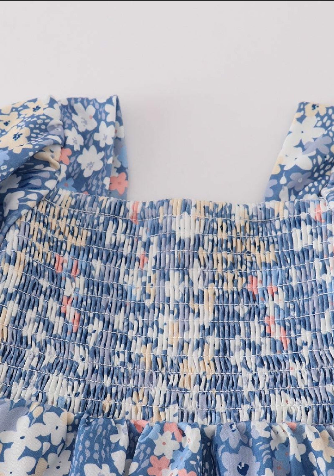 Girl's Boutique Blue Delicate Floral Lace Smocked 2 Piece Set Sibling Matching