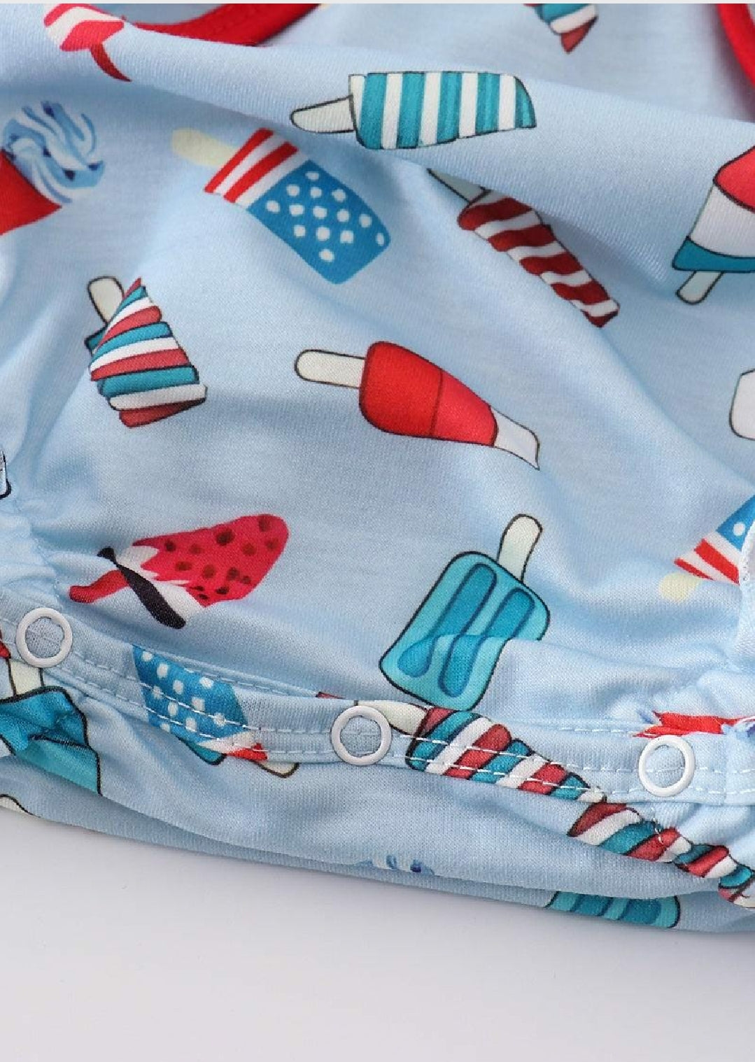 Girl's Boutique Cotton Blue Popsicles Print Embroidered Summer Ruffle Bubble Romper Matching Sibling 4th of July Patriotic