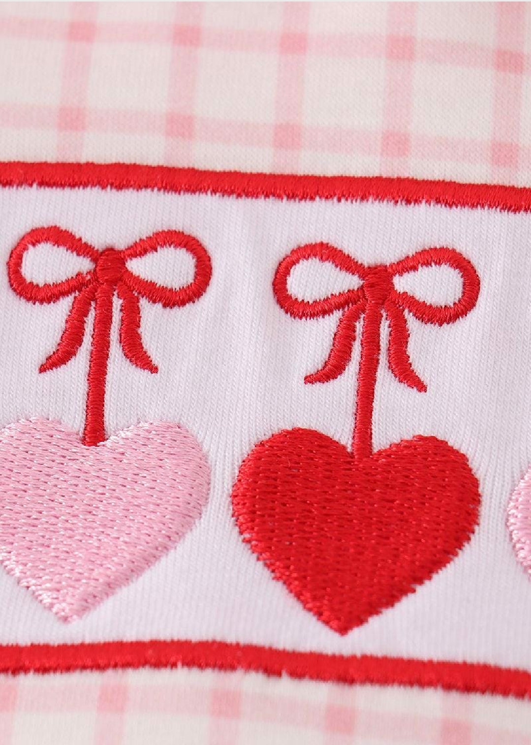 Girl's Boutique Pink Plaid Valentine Heart Applique Embroidery Embroidered Romper Matching Sibling