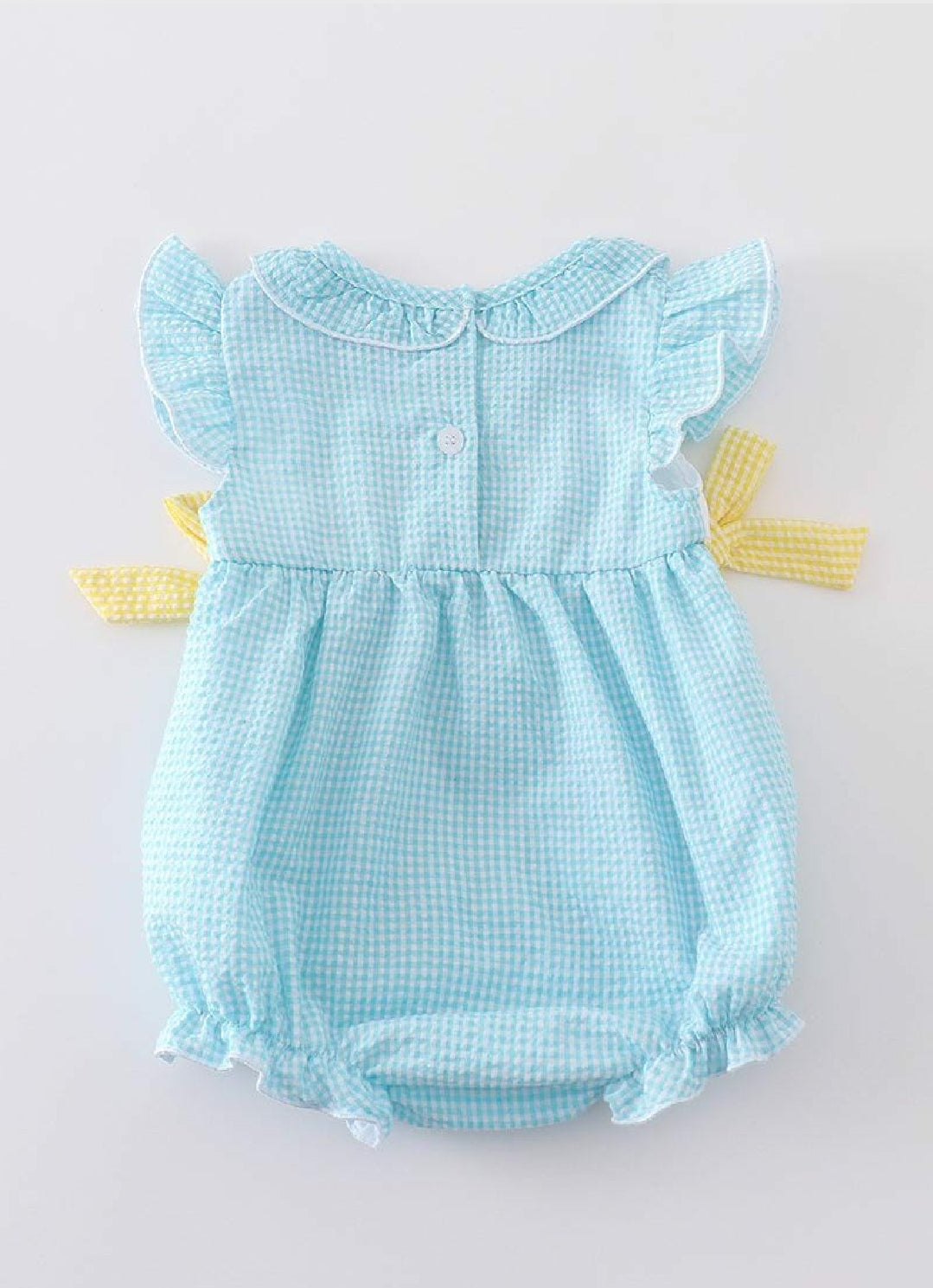 Girl's Premium Boutique Mint Easter Bunny Egg Gingham Embroidered Bubble Romper Outfit Matching Sibling