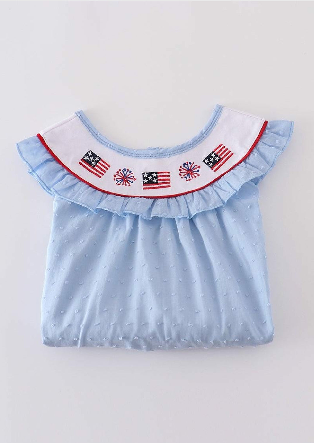 Girl's Boutique Patriotic Blue Swiss Dot Flag Dress Embroidery Embroidered 4th of July Sibling Matching