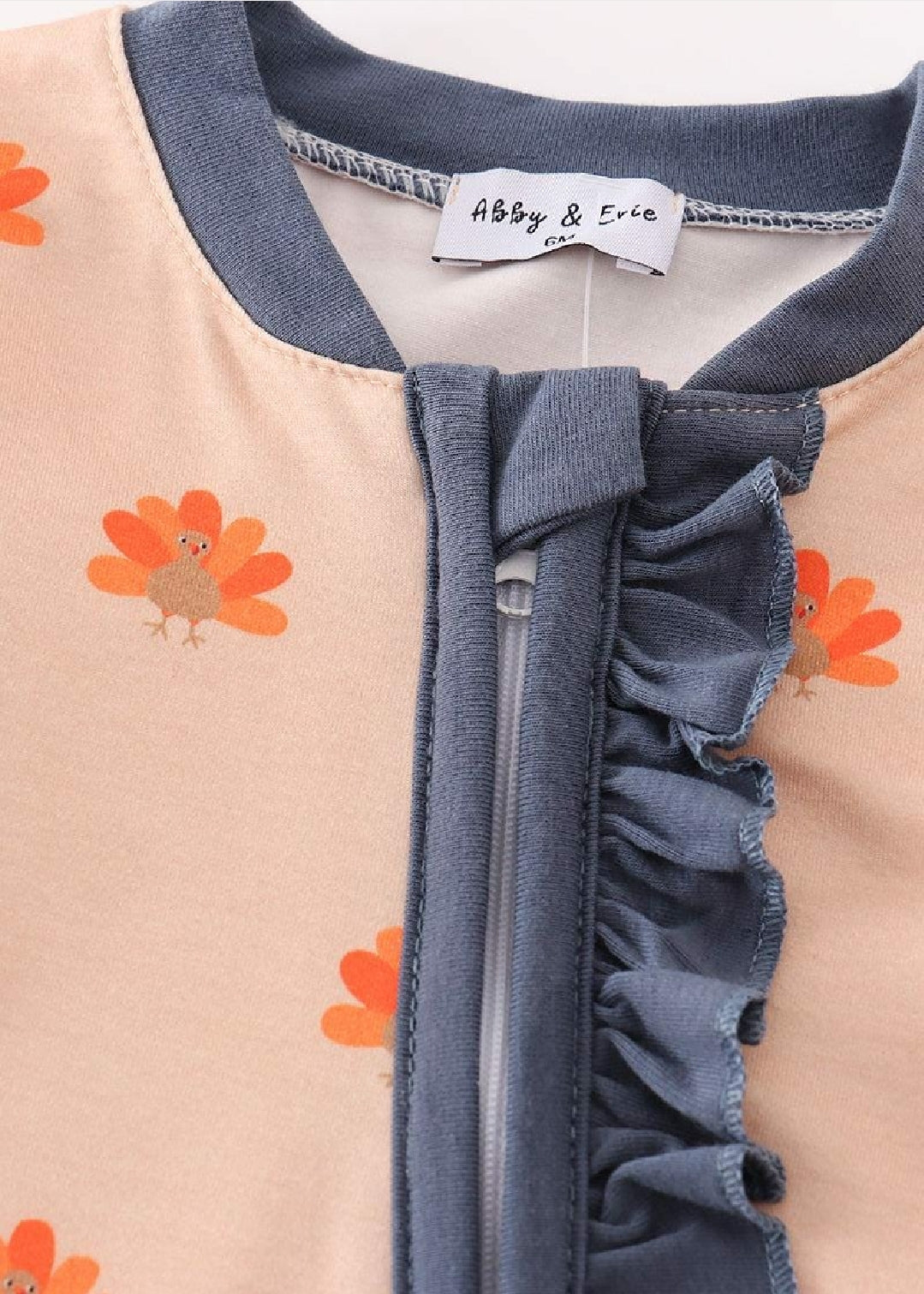 Girl's Boutique Khaki Turkey Print Zip Up Thanksgiving Fall Romper Outfit Matching Sibling