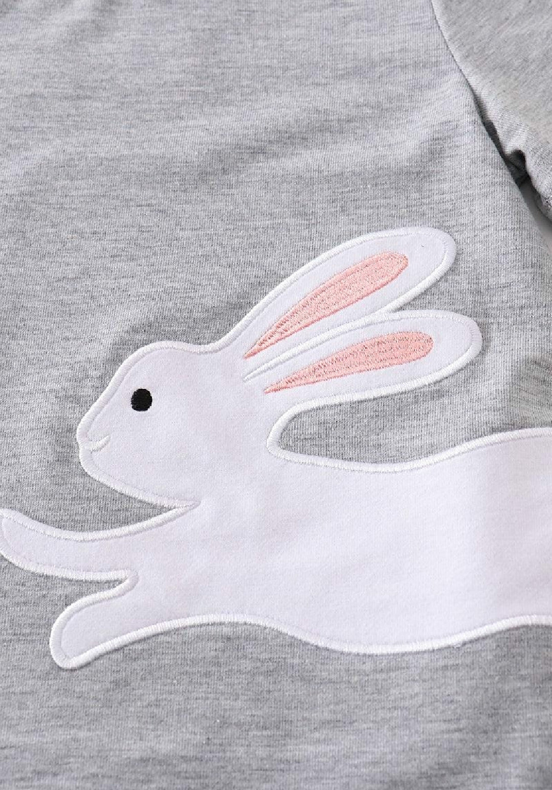 Boy's Boutique Easter Grey Gray Bunny Bunnies Applique Embroidered Embroidery Two Piece Short Set Outfit Matching Sibling
