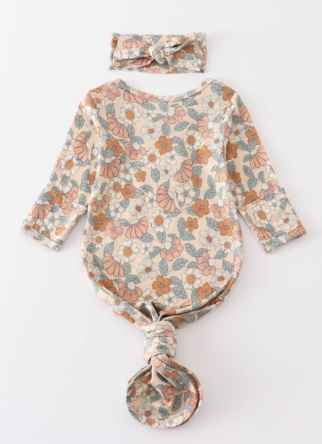 Girl's Boutique Mauve Fall Floral Print Baby Knot One Piece Outfit And Matching Headband