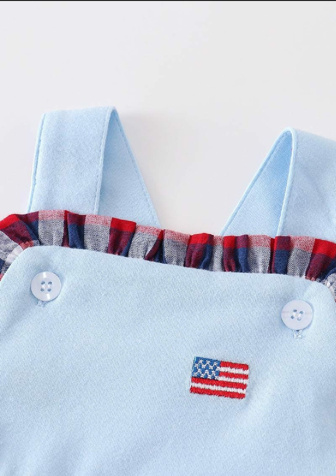 Boy's or Girl's Boutique Premium Blue Flag Patriotic 4th Of July Embroidered Jon Jon Romper Matching Sibling