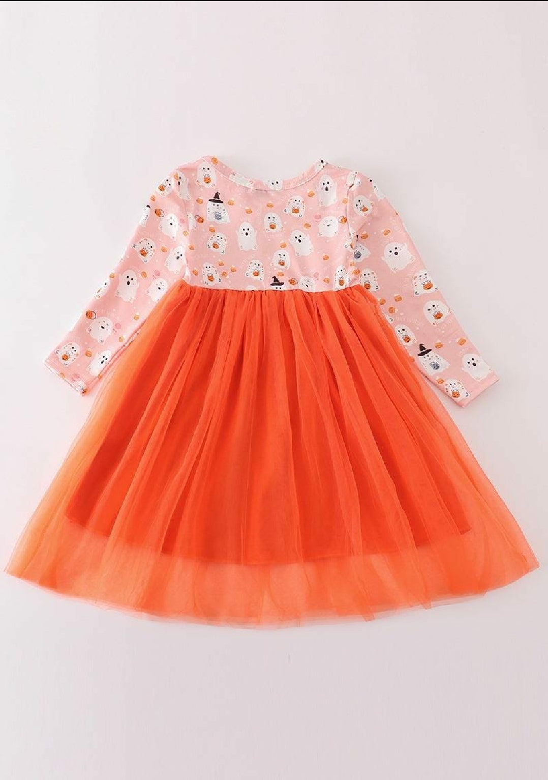 Girl's Boutique Cotton Halloween Orange Ghost Tutu Dress Sibling Matching