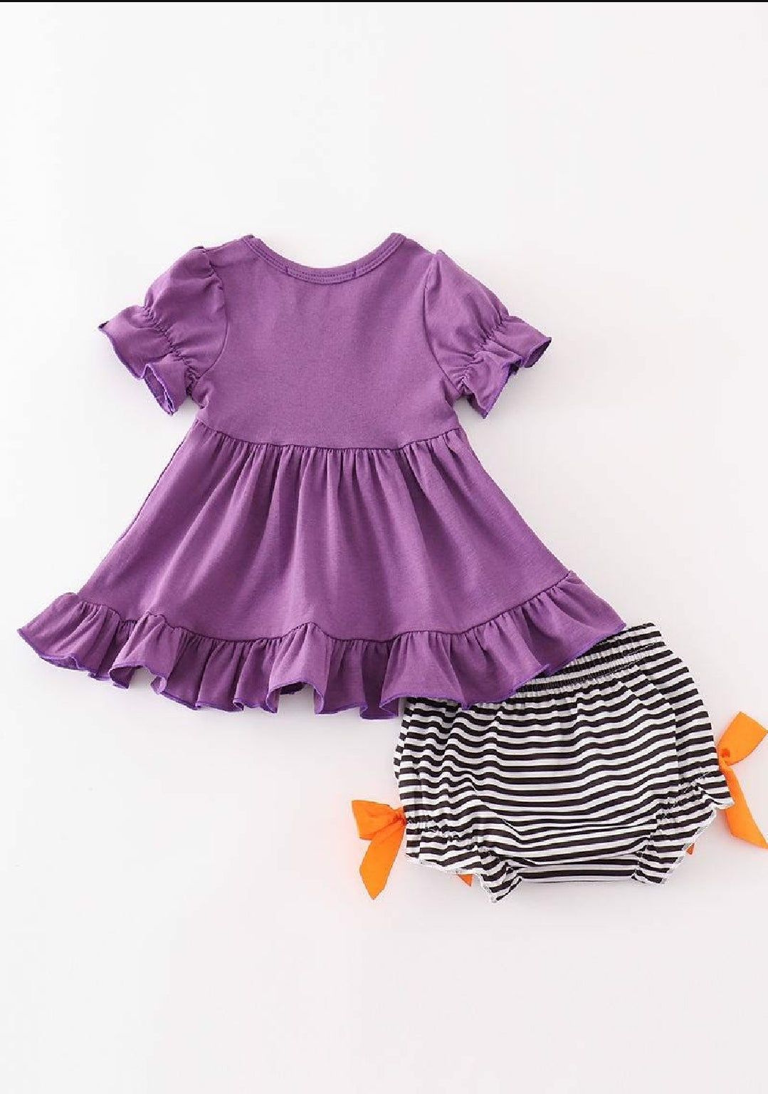 Girl's Boutique Cotton Purple Boo Halloween Embroidered Girl Bloomer Set