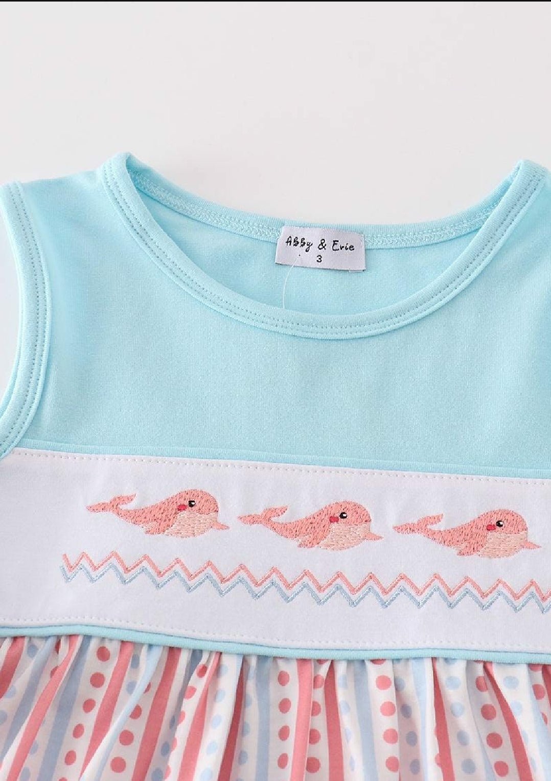 Girl's Blue Whale Embroidered Embroidery Dress Summer Vacation Sibling Matching