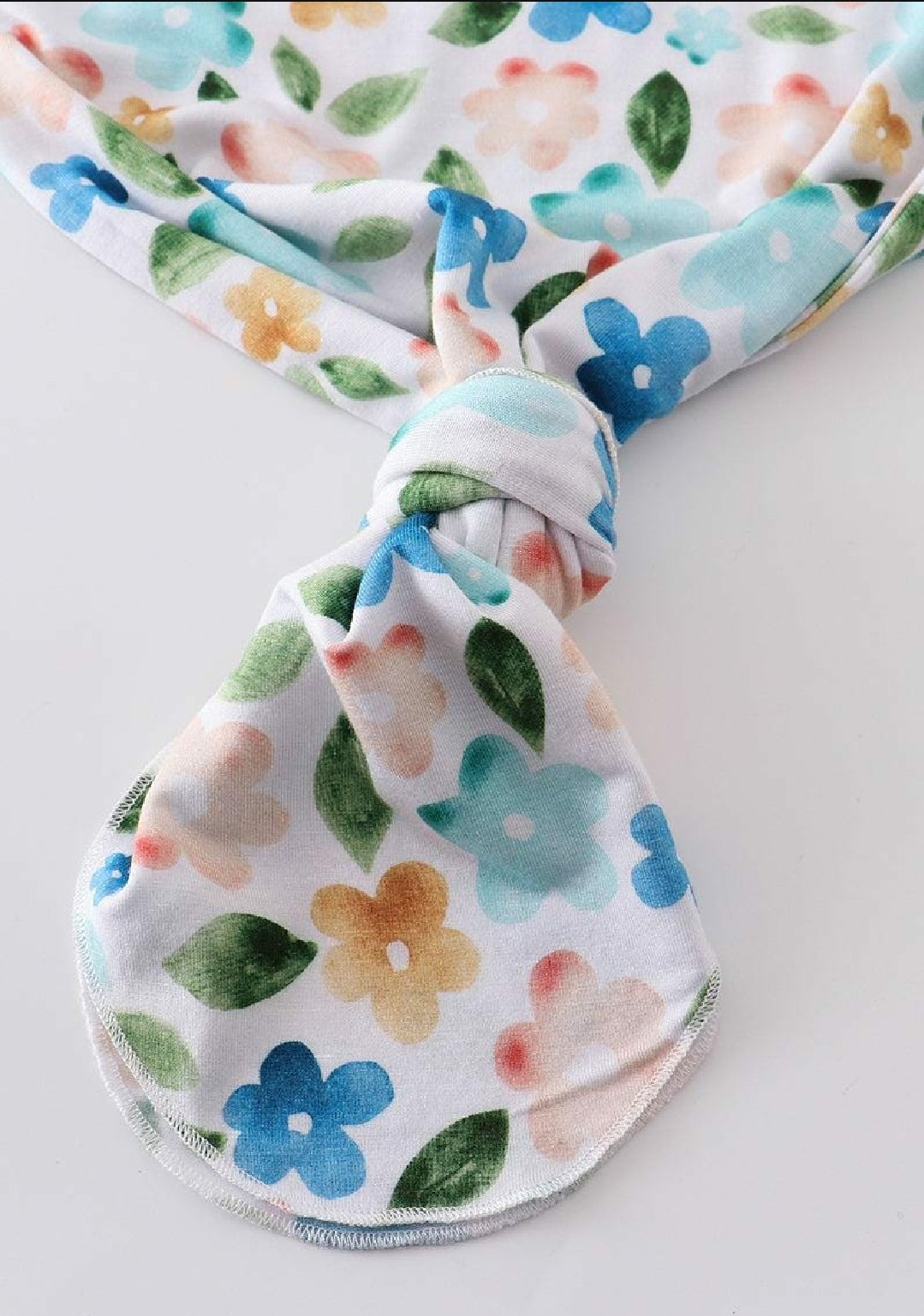 Girl's Boutique Blue Floral Print Bamboo Baby Knot One Piece Outfit And Matching Headband