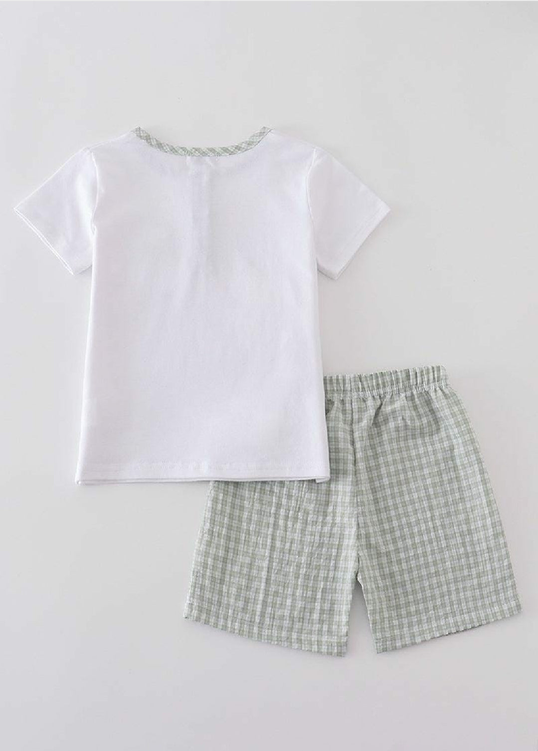 Boy's Boutique Premium White Green Easter Bunny Embroidered Two Piece Short Set Outfit Matching Sibling