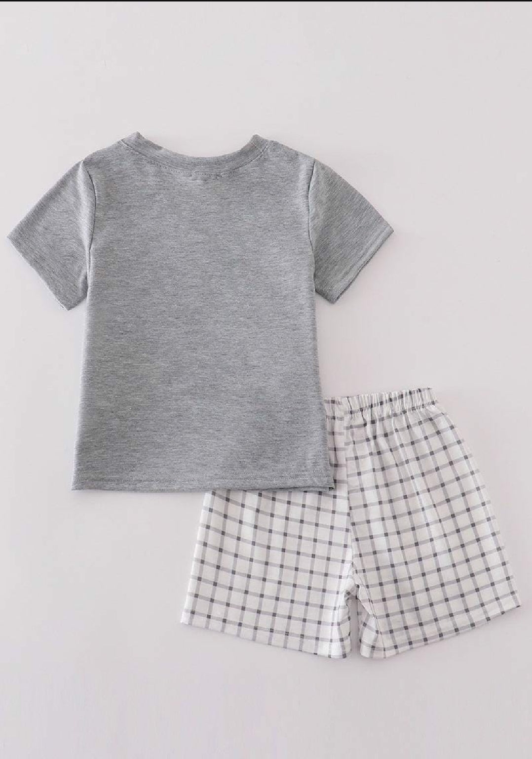 Boy's Boutique Easter Grey Gray Bunny Bunnies Applique Embroidered Embroidery Two Piece Short Set Outfit Matching Sibling