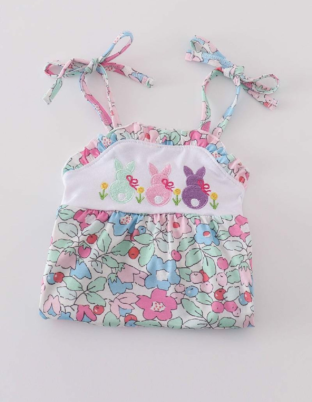 Girl's Boutique Easter Floral Bunny Romper Outfit Sibling Matching Embroidered Embroidery
