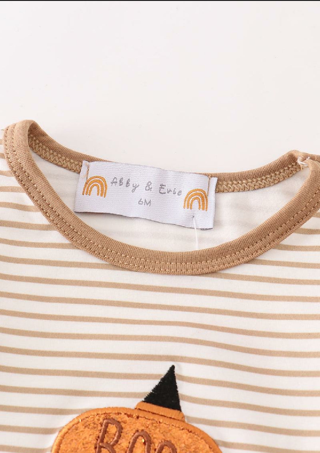 Girl's Boutique Cotton Halloween Pumpkin Khaki Stripe Applique Embroidered Boo Spider Romper Sibling Matching