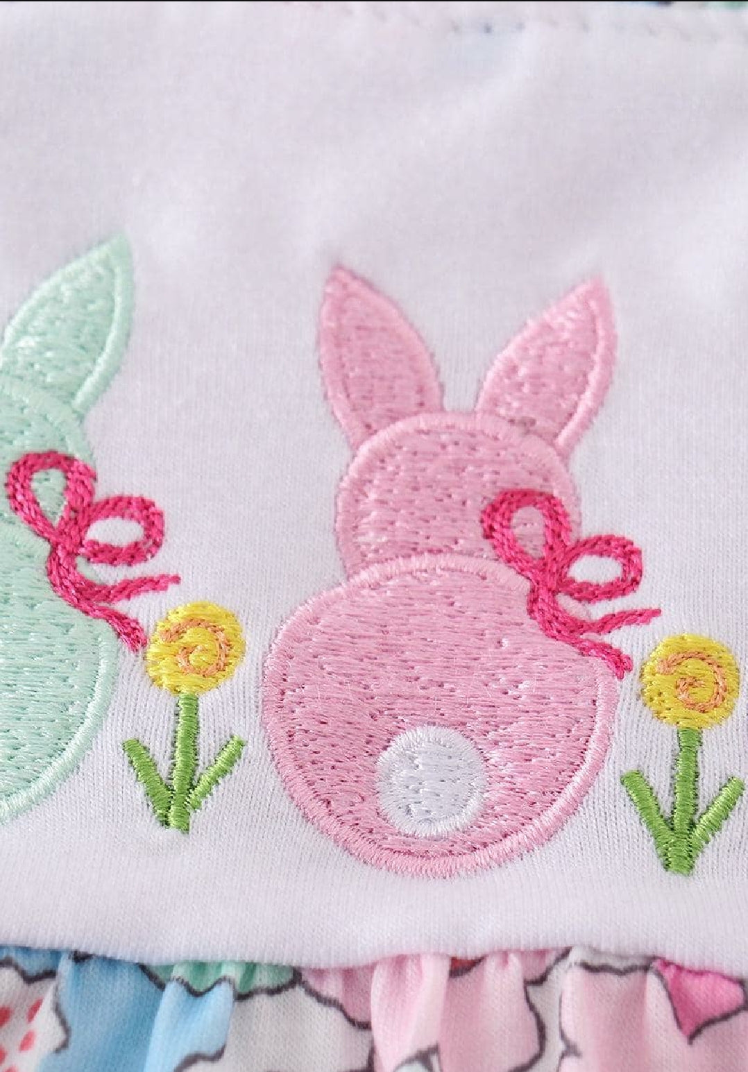 Girl's Boutique Easter Floral Bunny Romper Outfit Sibling Matching Embroidered Embroidery