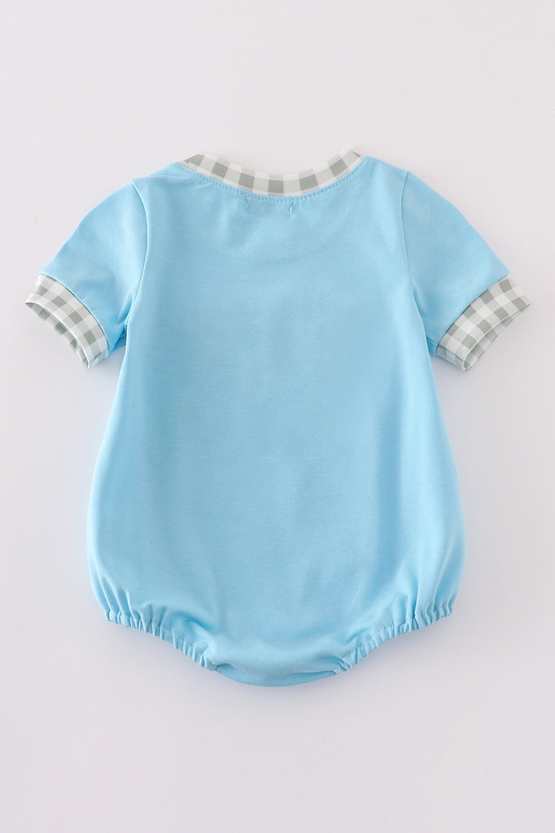 Boy's Boutique Green Blue Easter Cross French Knot Embroidered Embroidery Gingham Romper Matching Sibling