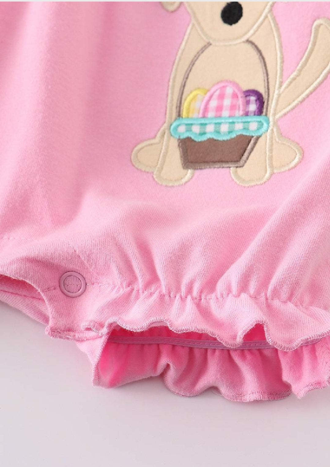 Girl's Boutique Premium Pink Easter Basket Puppy Girl Embroidered Embroidery Romper Outfit Matching Sibling