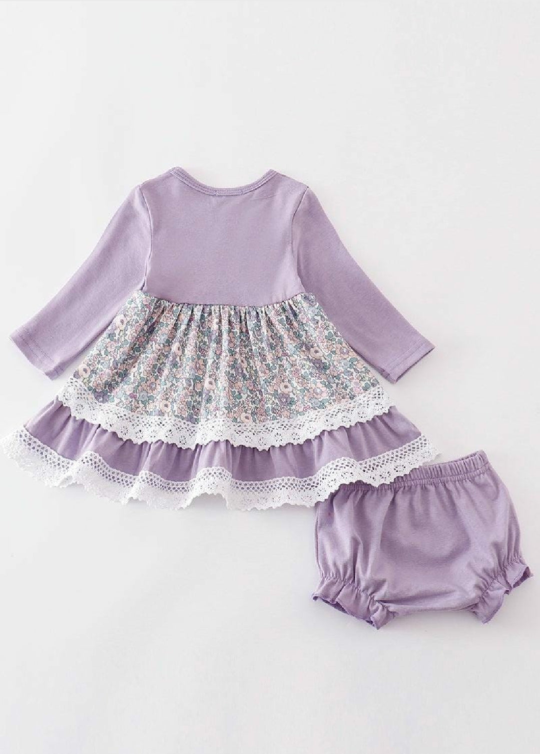 Girl's Boutique Purple Floral Print Lace Lilac Lavender Bloomer Set Outfit Matching Sibling