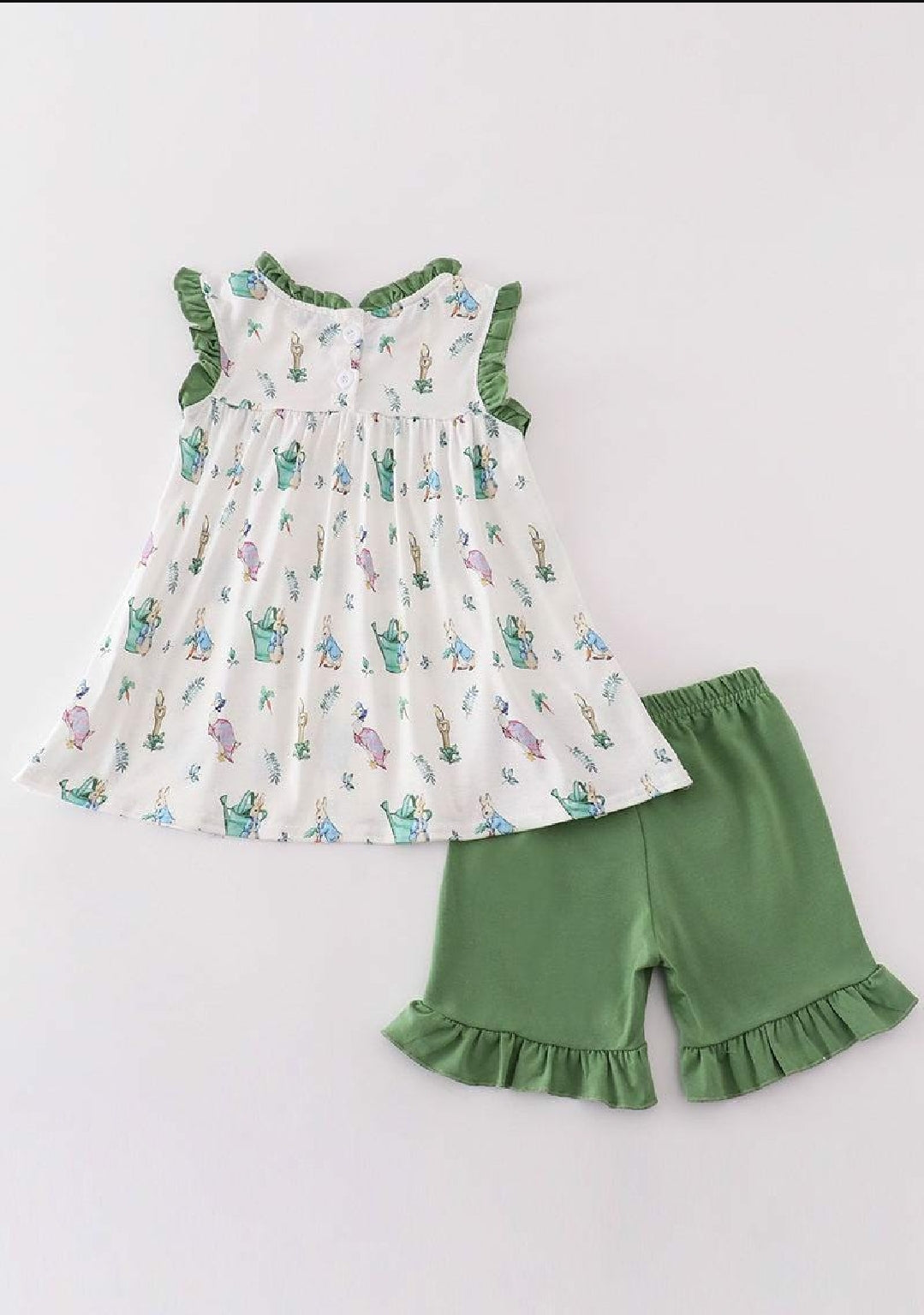 Girl's Boutique Easter Green Floral Bunny Print Rabbit Goose Two Piece Short Set Outfit Sibling Matching Embroidered Embroidery